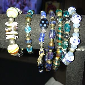 Lampwork Beaded Bracelets Shades of Blue